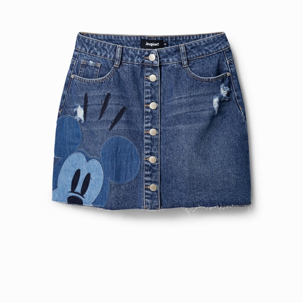 Desigual X Disney Mickey Mouse denim patchwork skirt XS
